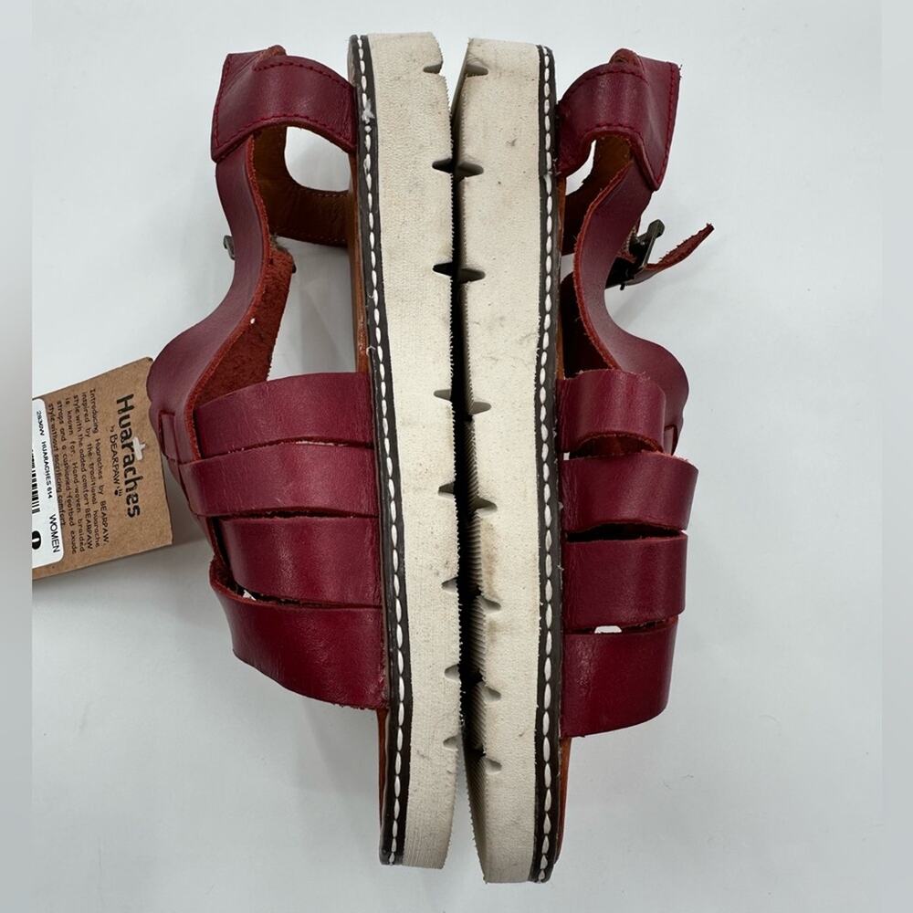 Bearpaw Burgundy Red Leah Huarache Fishermen Sport Leather Sandals New Size 9 - Picture 3 of 7
